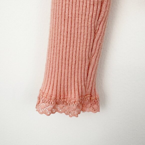 For Love & Lemons Nina Cardigan Size XS Peach Pink Lace Trim Ribbed Button Front - Picture 5 of 10